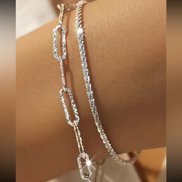 925 Silver and Diamond Double Chain Bracelet - Picture 1 of 4